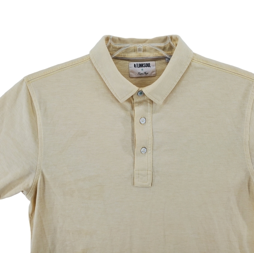 Linksoul Polo Shirt Mens S Yellow Short Sleeves Tempus Fugit Luxury Cotton - Picture 2 of 11